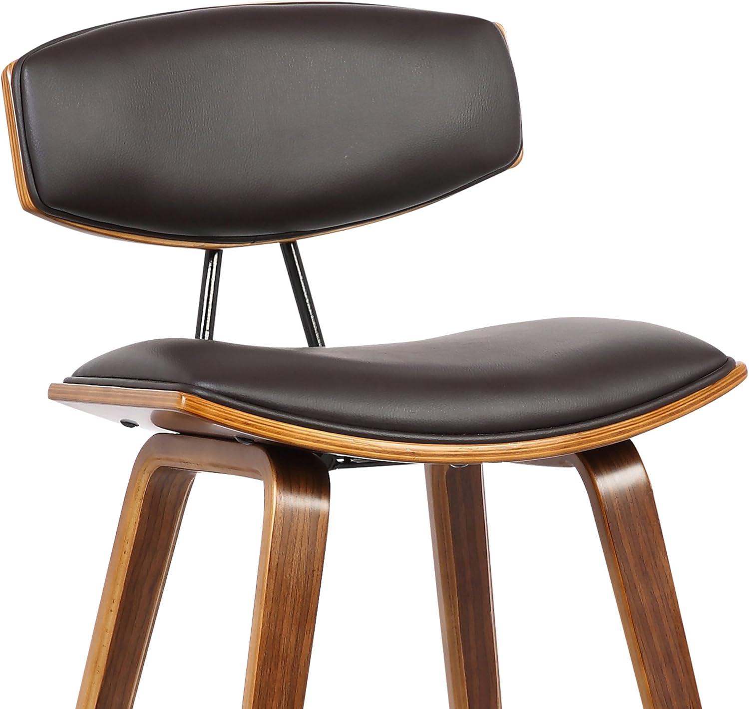 image:imageArmen Living Fox Modern Counter Height Bar Stool with White Upholstered Seat and Patterned Oak Wood FrameBrown Faux LeatherWalnut