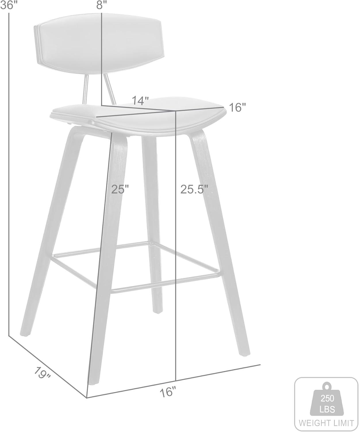 image:imageArmen Living Fox Modern Counter Height Bar Stool with White Upholstered Seat and Patterned Oak Wood FrameBrown Faux LeatherWalnut