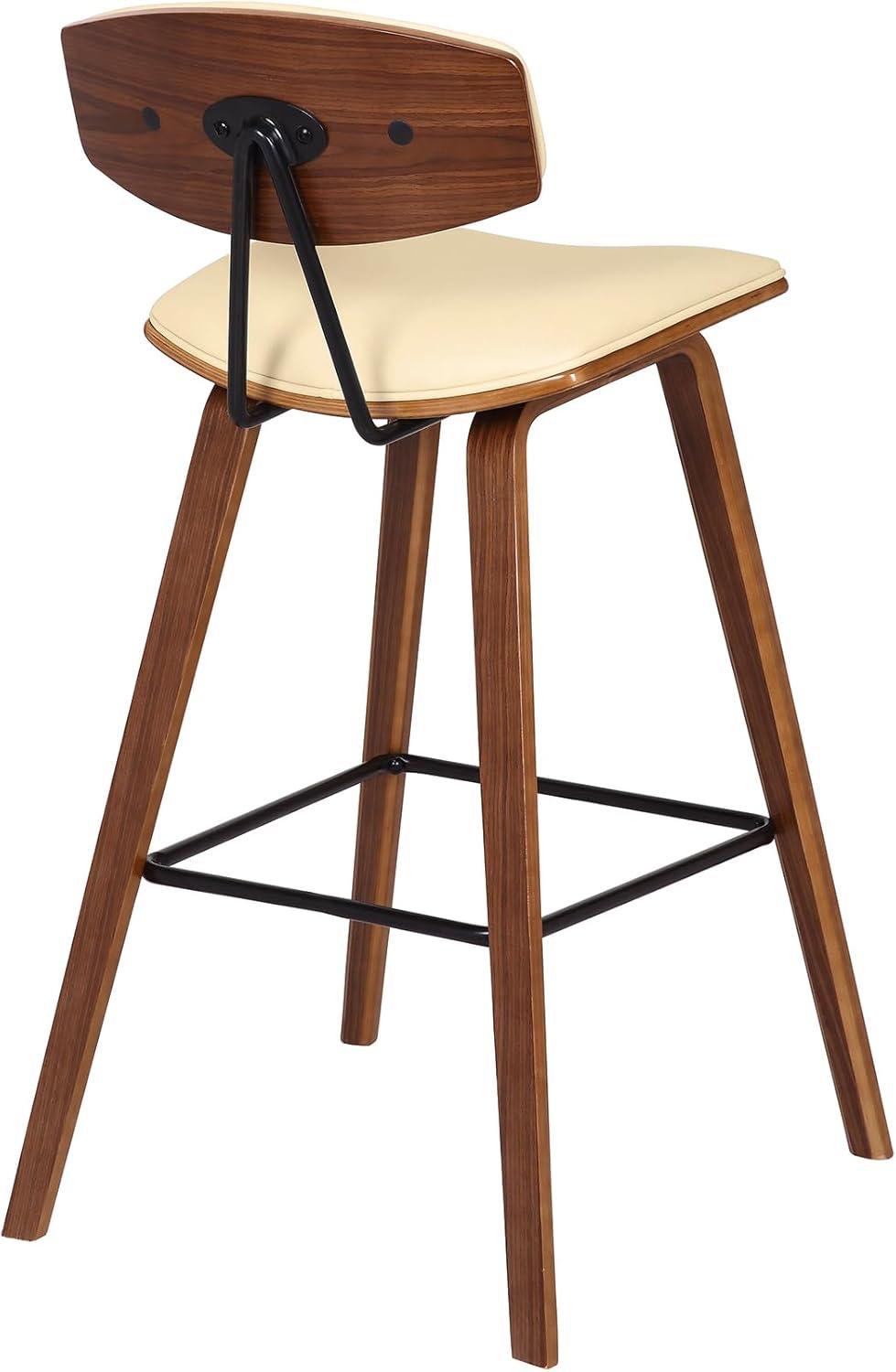 image:imageArmen Living Fox Modern Counter Height Bar Stool with White Upholstered Seat and Patterned Oak Wood FrameCream Faux LeatherWalnut