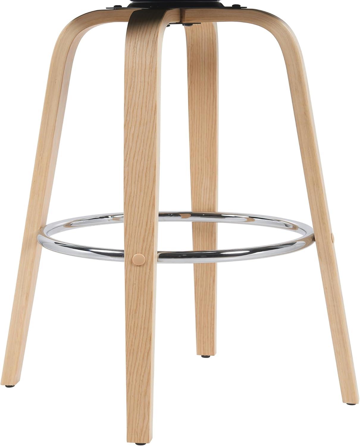 image:imageArmen Living Sonia Modern Swivel Bar Height Stool with Blue Upholstered Seat and Patterned Oak Wood FinishBlack FabricOak