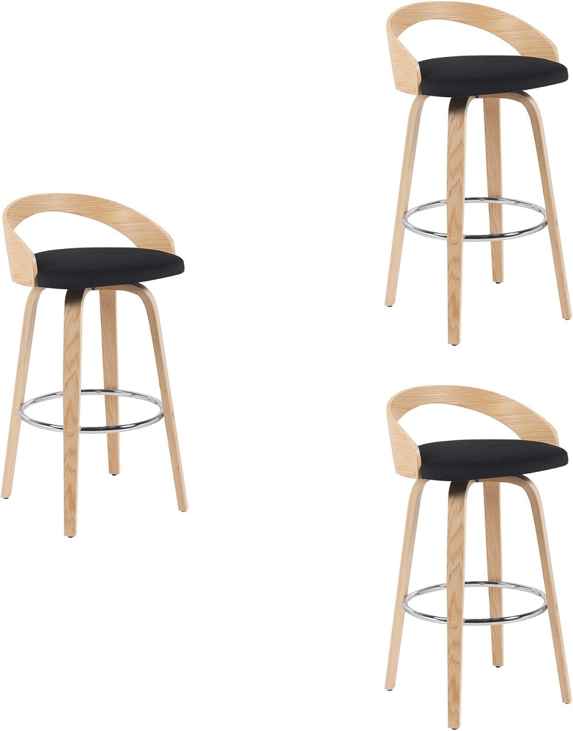 image:imageArmen Living Sonia Modern Swivel Bar Height Stool with Blue Upholstered Seat and Patterned Oak Wood FinishBlack FabricOak