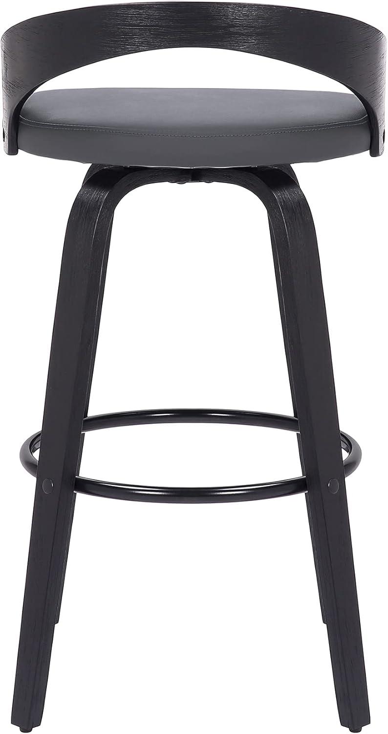 image:imageArmen Living Sonia Modern Swivel Bar Height Stool with Blue Upholstered Seat and Patterned Oak Wood FinishGray Faux LeatherBlack