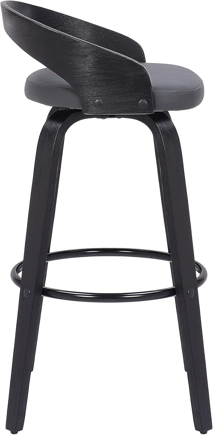 image:imageArmen Living Sonia Modern Swivel Bar Height Stool with Blue Upholstered Seat and Patterned Oak Wood FinishGray and Black Wood