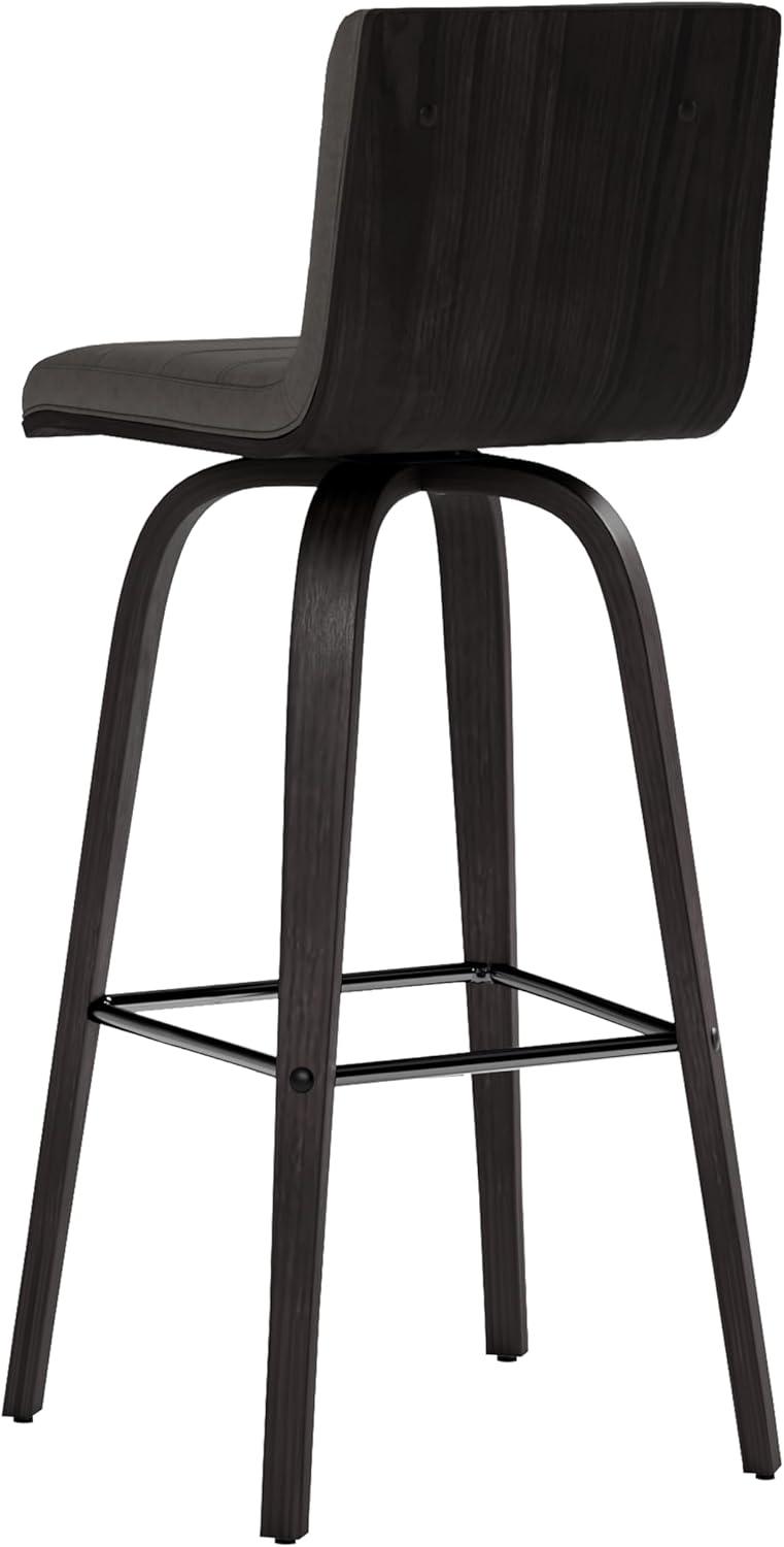 image:imageArmen Living Vienna Modern Swivel 30 Bar Height Barstool with Vintage Blue Faux Leather and Walnut Wood FinishGray Faux LeatherBlack
