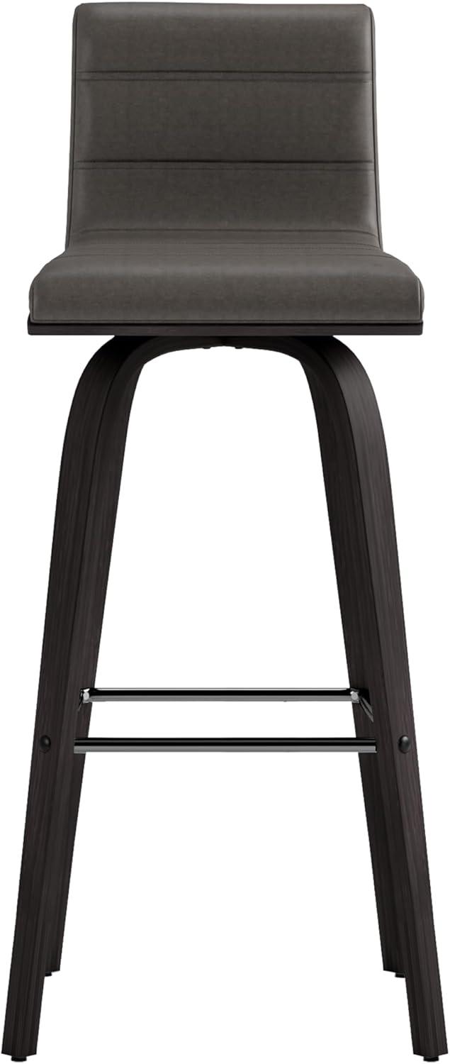 image:imageArmen Living Vienna Modern Swivel 30 Bar Height Barstool with Vintage Blue Faux Leather and Walnut Wood FinishGray Faux LeatherBlack