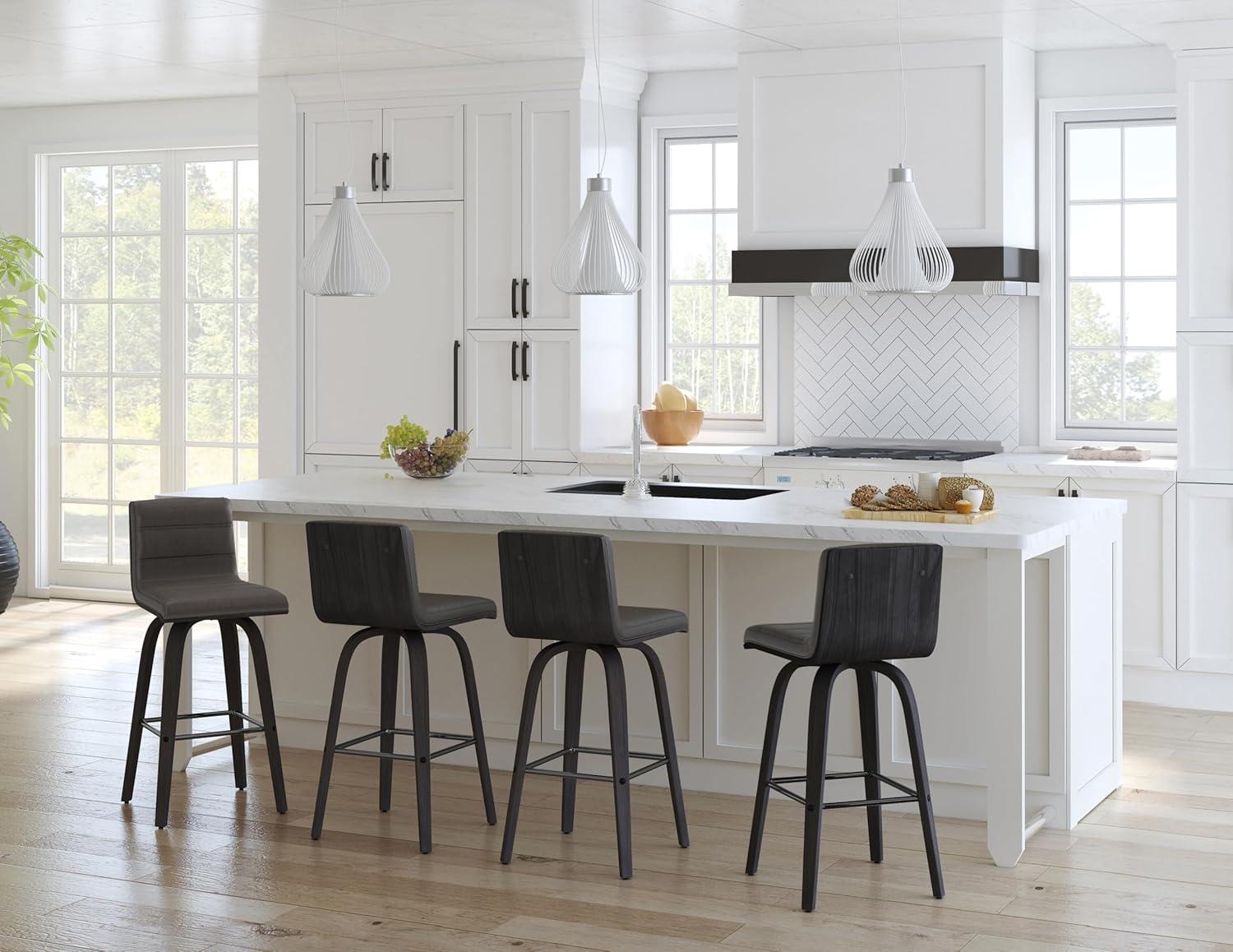 image:imageArmen Living Vienna Modern Swivel 30 Bar Height Barstool with Vintage Blue Faux Leather and Walnut Wood FinishGray Faux LeatherBlack