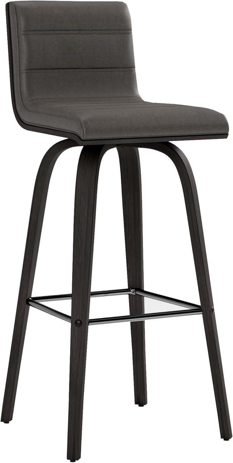 image:imageArmen Living Vienna Modern Swivel 30 Bar Height Barstool with Vintage Blue Faux Leather and Walnut Wood FinishGray Faux LeatherBlack
