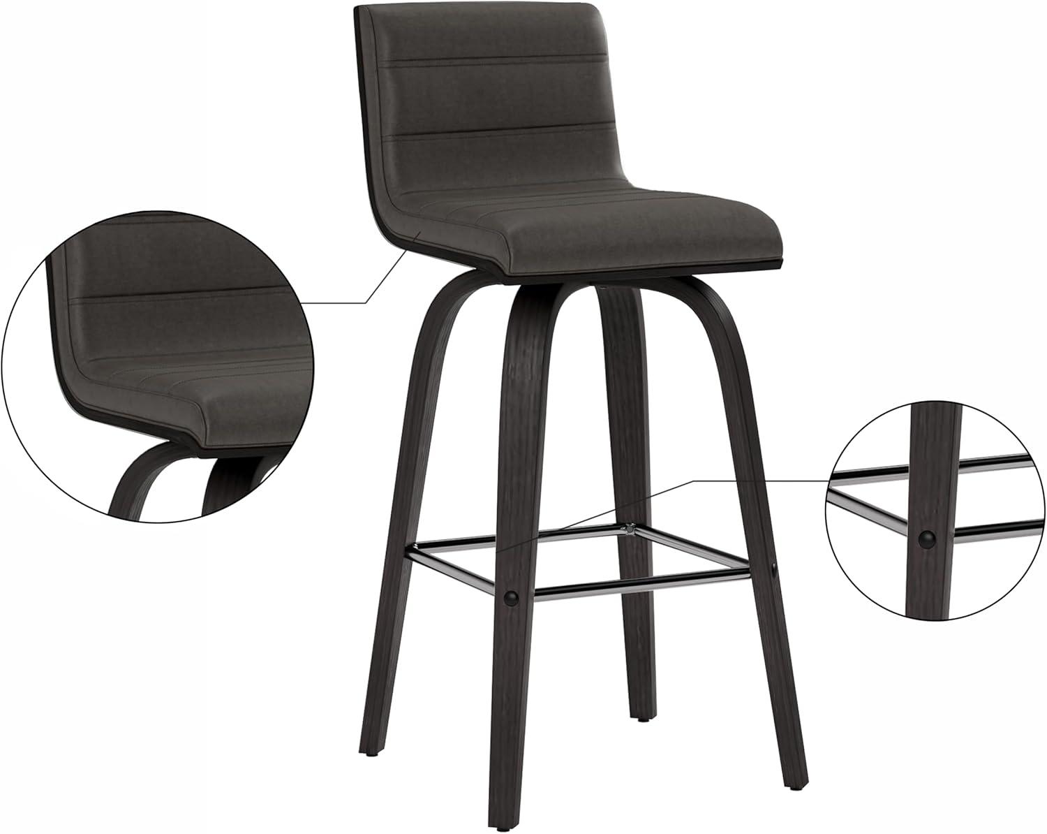 image:imageArmen Living Vienna Modern Swivel 30 Bar Height Barstool with Vintage Blue Faux Leather and Walnut Wood FinishGray Faux LeatherBlack