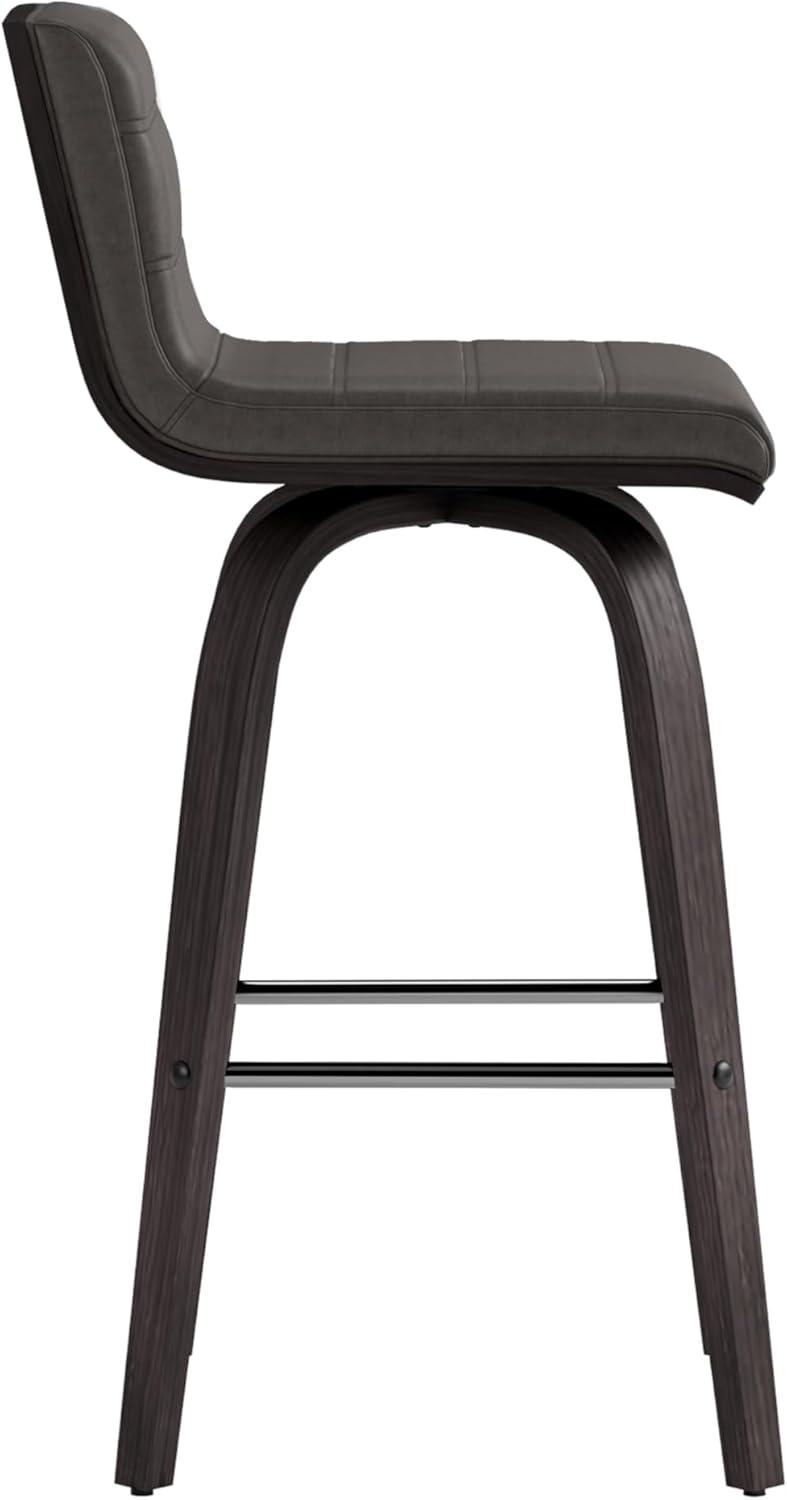 image:imageArmen Living Vienna Modern Swivel 30 Bar Height Barstool with Vintage Blue Faux Leather and Walnut Wood FinishGray Faux LeatherBlack