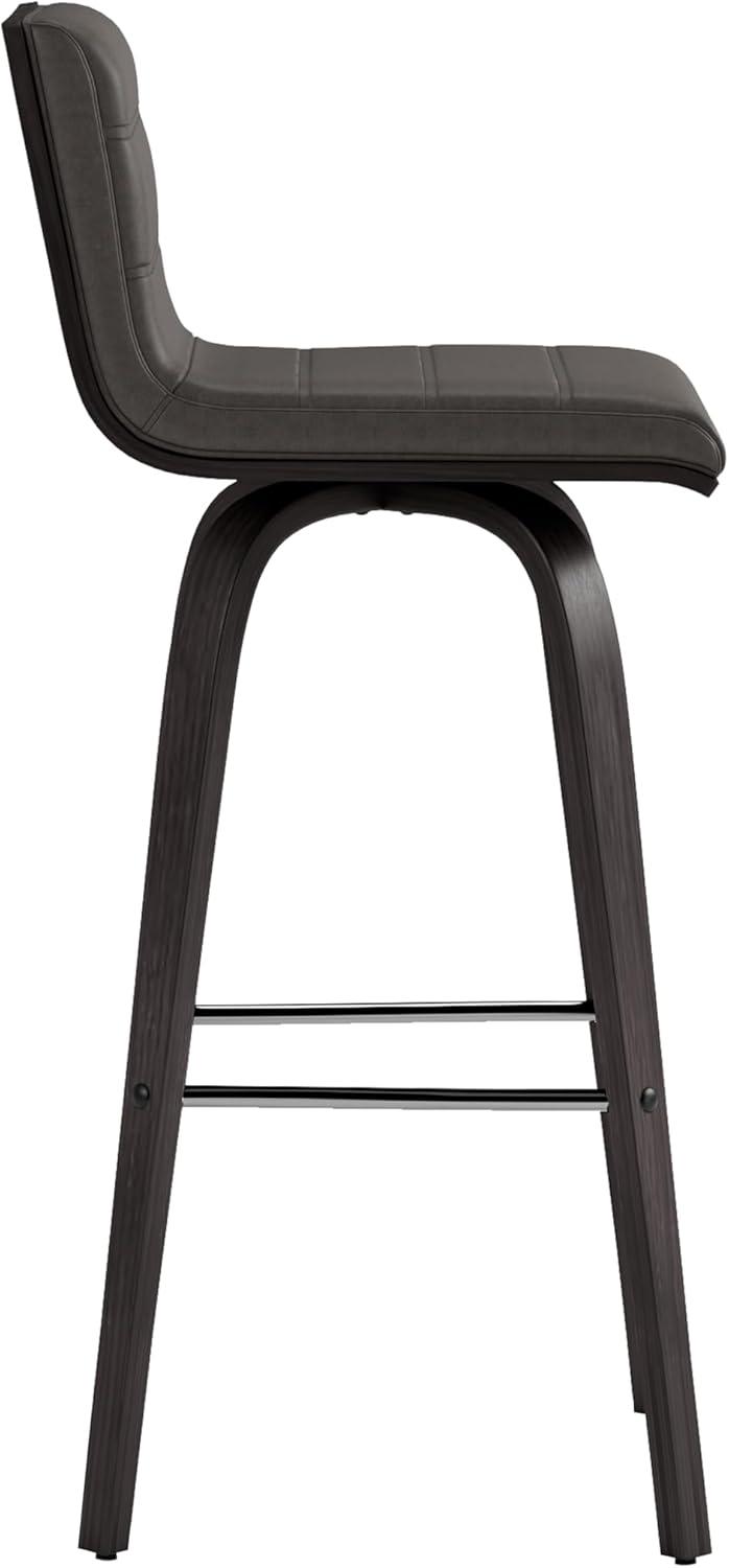 image:imageArmen Living Vienna Modern Swivel 30 Bar Height Barstool with Vintage Blue Faux Leather and Walnut Wood FinishGray Faux LeatherBlack