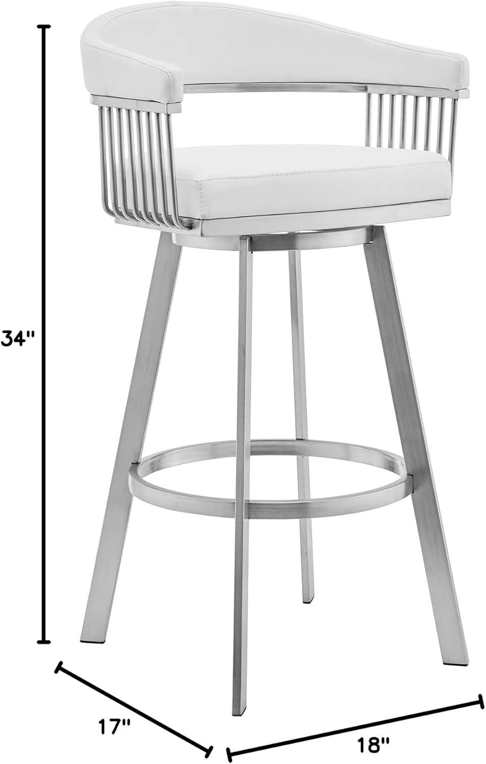image:imageArmen Living Bronson 25 Gray Faux Leather and Brushed Stainless Steel Swivel Bar StoolWhiteStainless Steel