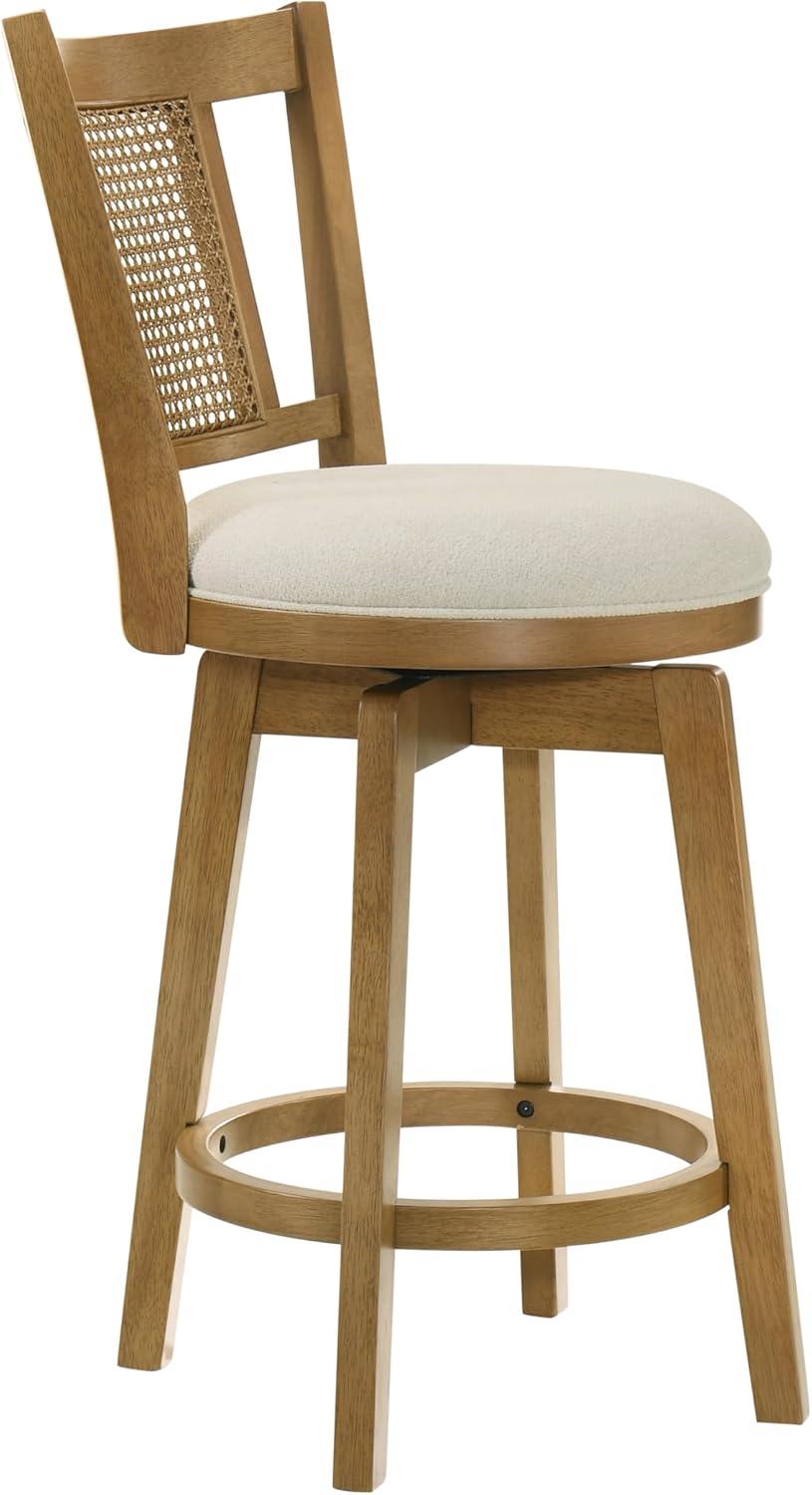 image:imageArmen Living Isla 26 in Amber Glow Counter Height Rubberwood Swivel Barstool with Ivory Fabric SeatBeige