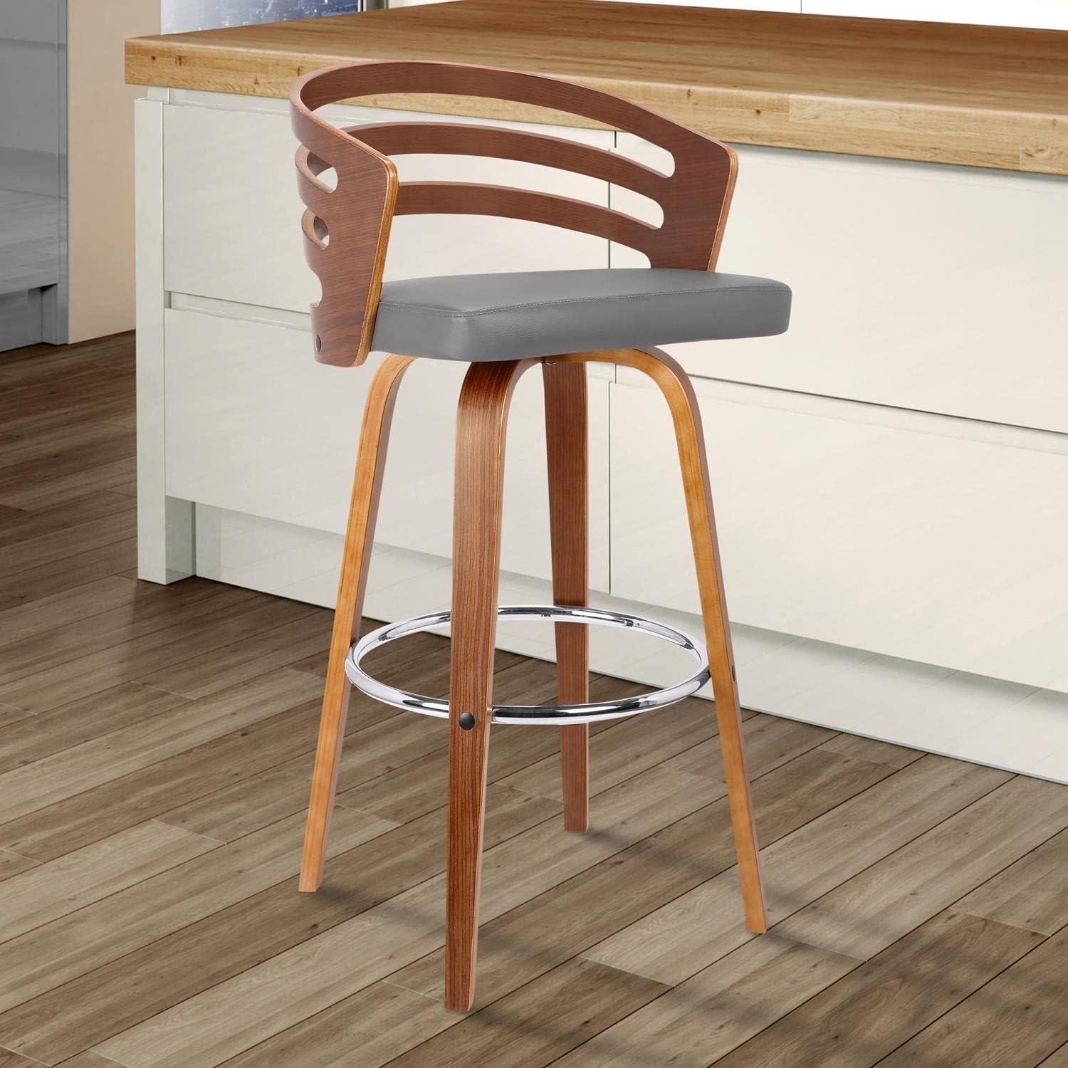 image:imageArmen Living Jayden Mid Century Modern Swivel Bar Stool for Kitchen Island Counter in Gray Faux Leather and Walnut Wood 30 Seat HeightGray and Walnut Wood