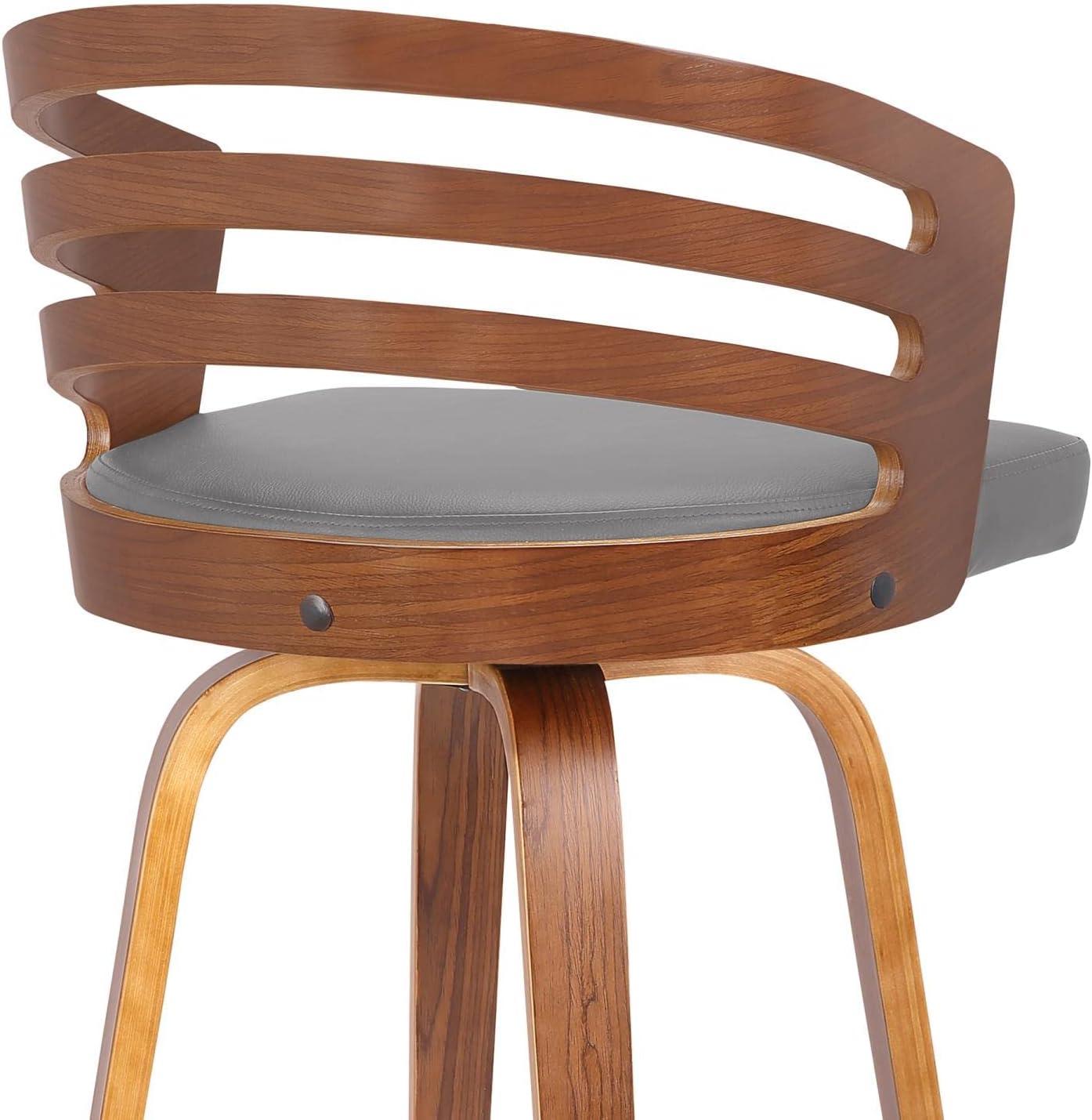 image:imageArmen Living Jayden Mid Century Modern Swivel Bar Stool for Kitchen Island Counter in Gray Faux Leather and Walnut Wood 30 Seat HeightGray and Walnut Wood