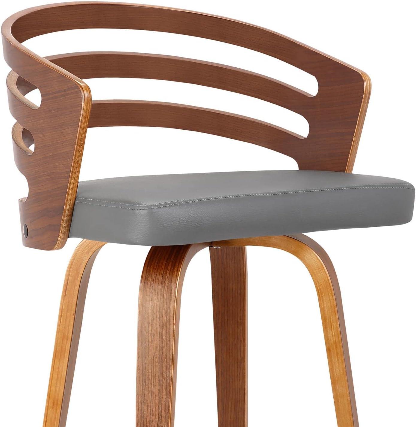 image:imageArmen Living Jayden Mid Century Modern Swivel Bar Stool for Kitchen Island Counter in Gray Faux Leather and Walnut Wood 30 Seat HeightGray and Walnut Wood