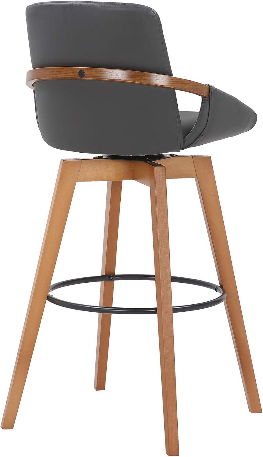 image:imageArmen Living Jayden Mid Century Modern Swivel Bar Stool for Kitchen Island Counter in Gray Faux Leather and Walnut Wood 30 Seat HeightGray and Walnut Wood