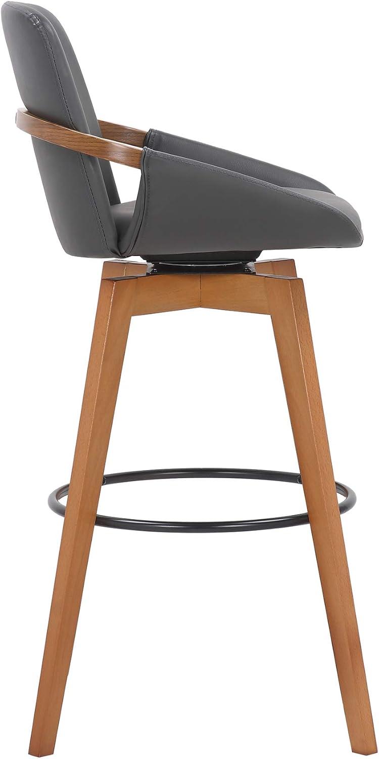 image:imageArmen Living Jayden Mid Century Modern Swivel Bar Stool for Kitchen Island Counter in Gray Faux Leather and Walnut Wood 30 Seat HeightGray and Walnut Wood