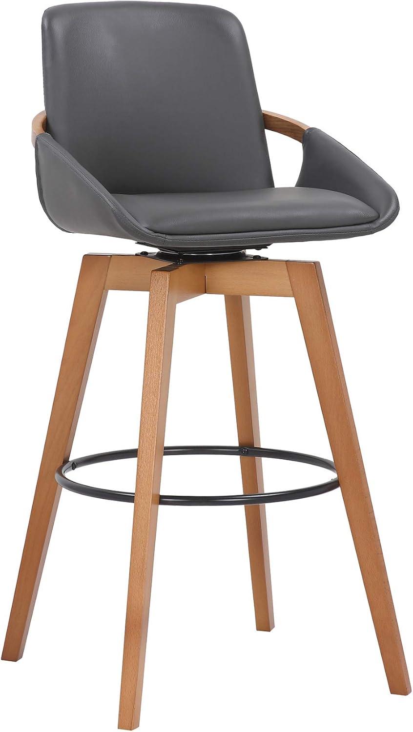 image:imageArmen Living Jayden Mid Century Modern Swivel Bar Stool for Kitchen Island Counter in Gray Faux Leather and Walnut Wood 30 Seat HeightGray and Walnut Wood