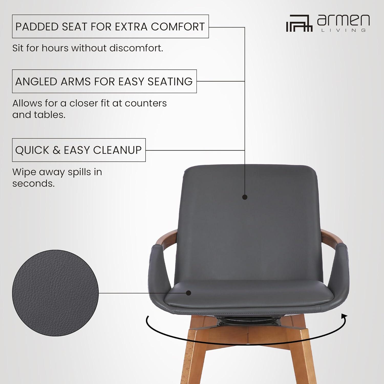 image:imageArmen Living Jayden Mid Century Modern Swivel Bar Stool for Kitchen Island Counter in Gray Faux Leather and Walnut Wood 30 Seat HeightGray and Walnut Wood