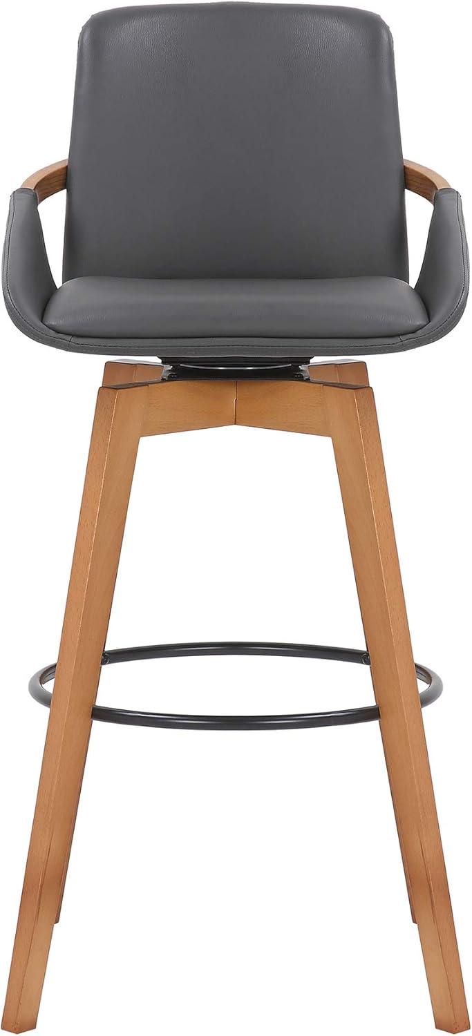 image:imageArmen Living Jayden Mid Century Modern Swivel Bar Stool for Kitchen Island Counter in Gray Faux Leather and Walnut Wood 30 Seat HeightGray and Walnut Wood