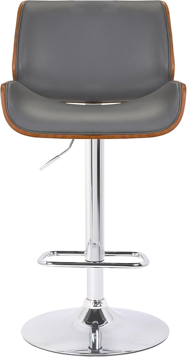 image:imageArmen Living London Modern Adjustable Height Swivel Gray Faux Leather and Walnut Wood Bar Stool with Chrome Base for Kitchen Island Counter