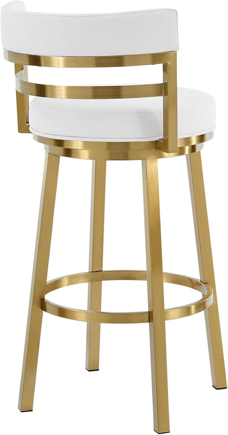 image:imageArmen Living Madrid 30 Bar Height Swivel Modern Grey Faux Leather and Brushed Stainless Steel Bar Stool for Kitchen Island CounterWhite and Gold