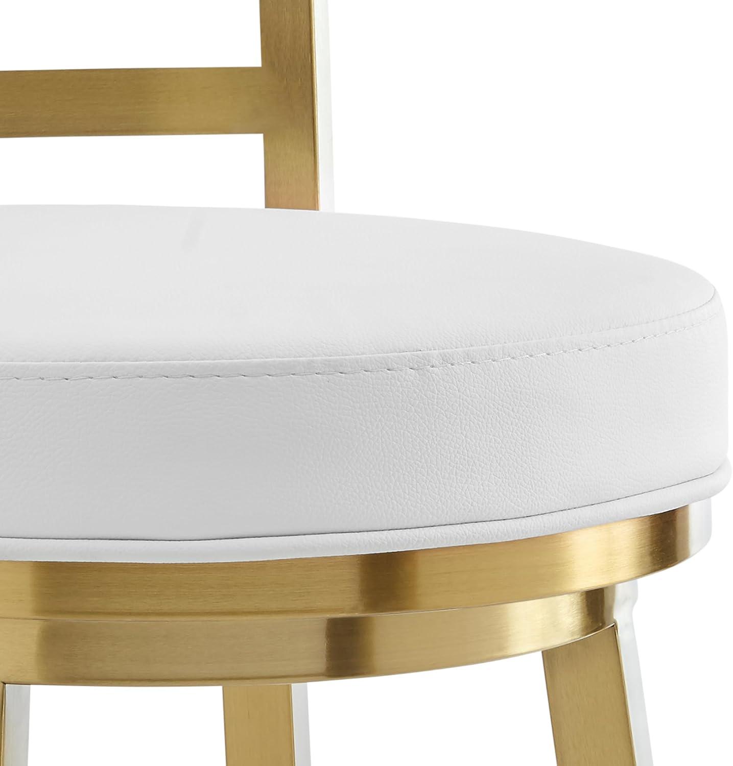 image:imageArmen Living Madrid 30 Bar Height Swivel Modern Grey Faux Leather and Brushed Stainless Steel Bar Stool for Kitchen Island CounterWhite and Gold