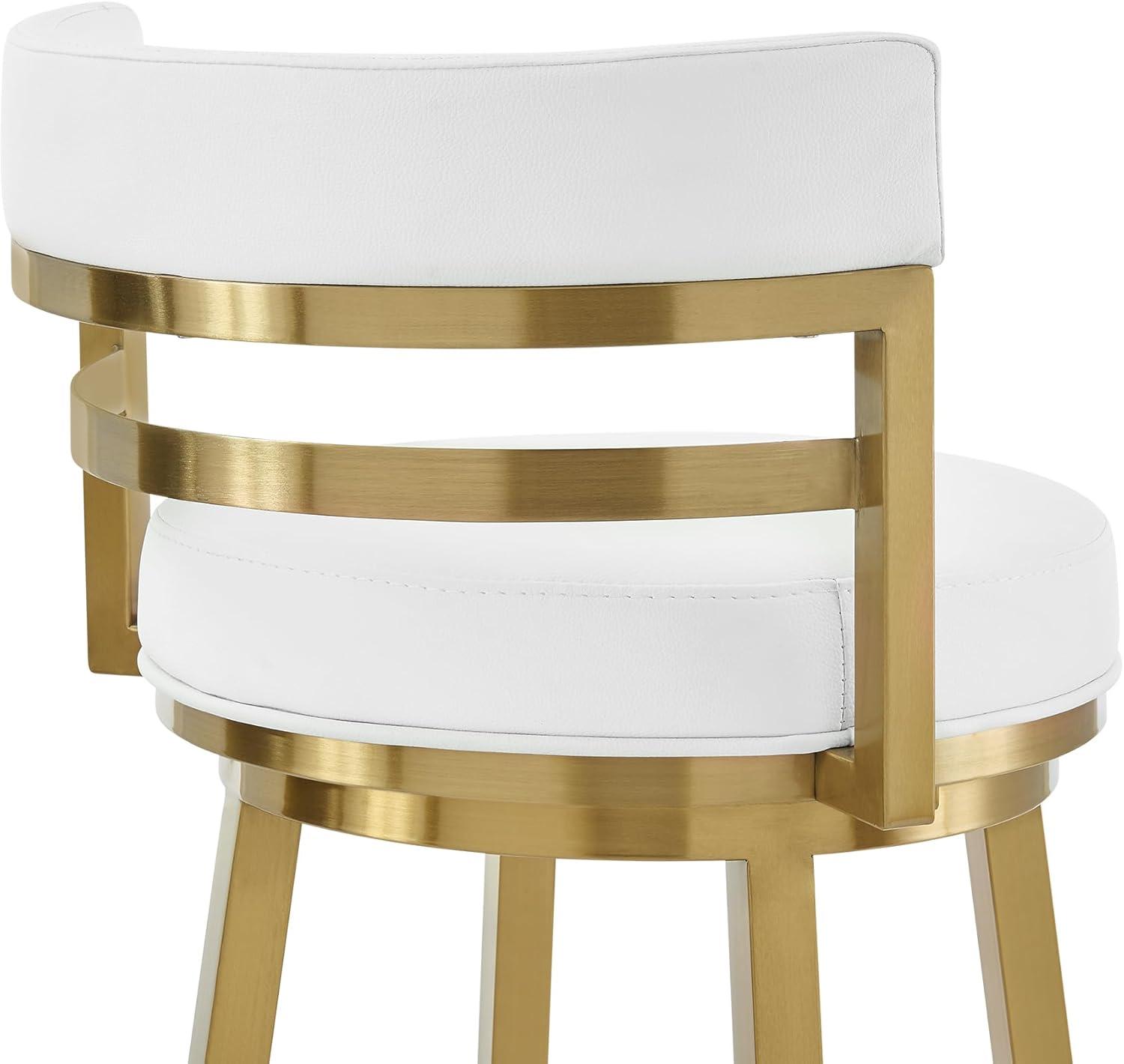 image:imageArmen Living Madrid 30 Bar Height Swivel Modern Grey Faux Leather and Brushed Stainless Steel Bar Stool for Kitchen Island CounterWhite and Gold