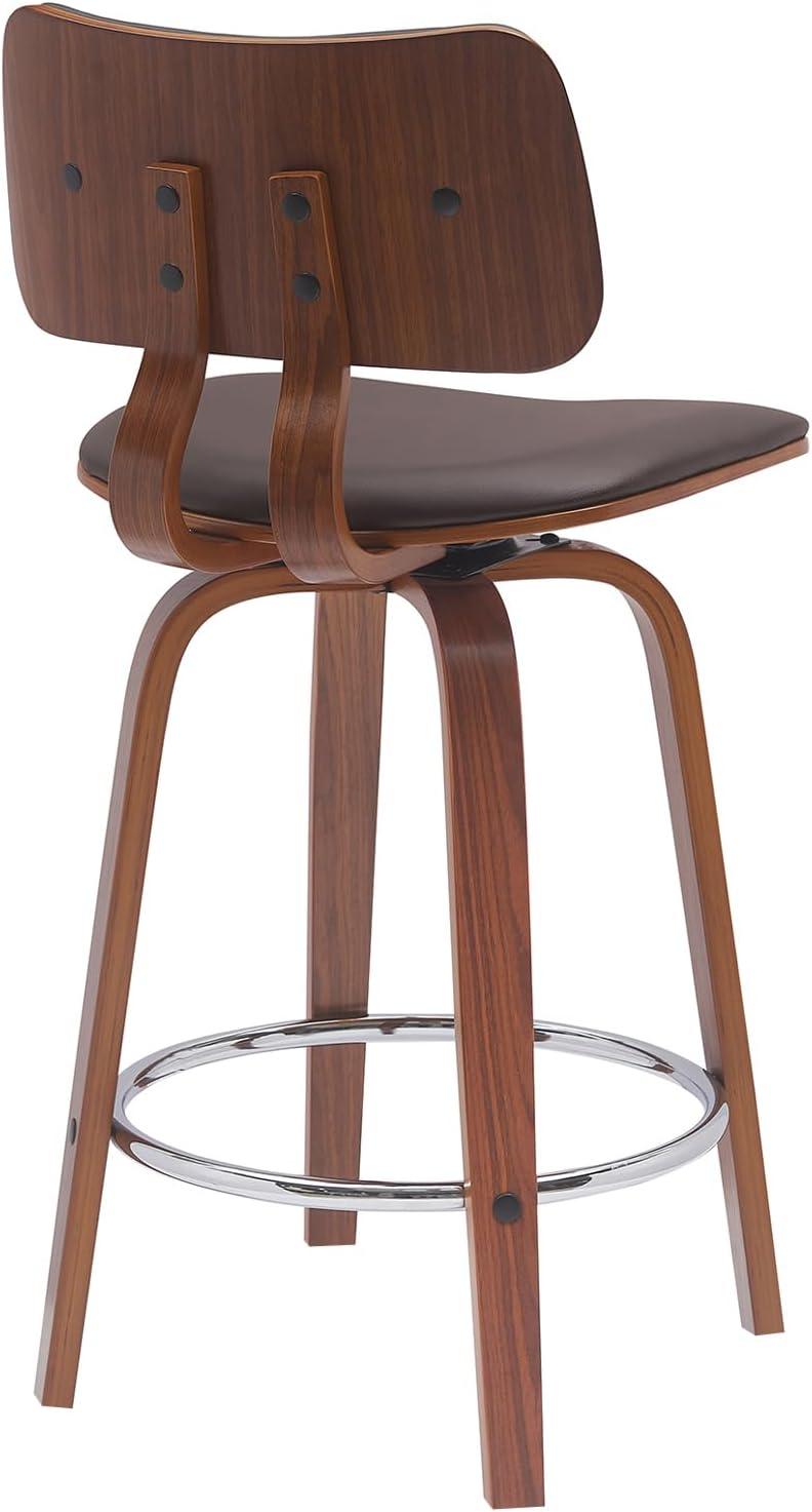 image:imageArmen Living Pico 30 Seat Height Mid Century Modern Swivel Walnut Wood Bar Stool for Kitchen Island Counter in Brown Faux Leather with ChromeBrown Faux Leather