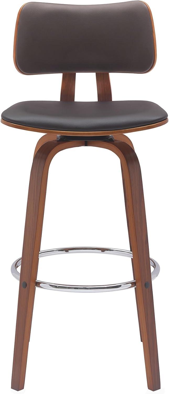 image:imageArmen Living Pico 30 Seat Height Mid Century Modern Swivel Walnut Wood Bar Stool for Kitchen Island Counter in Brown Faux Leather with ChromeBrown Faux Leather