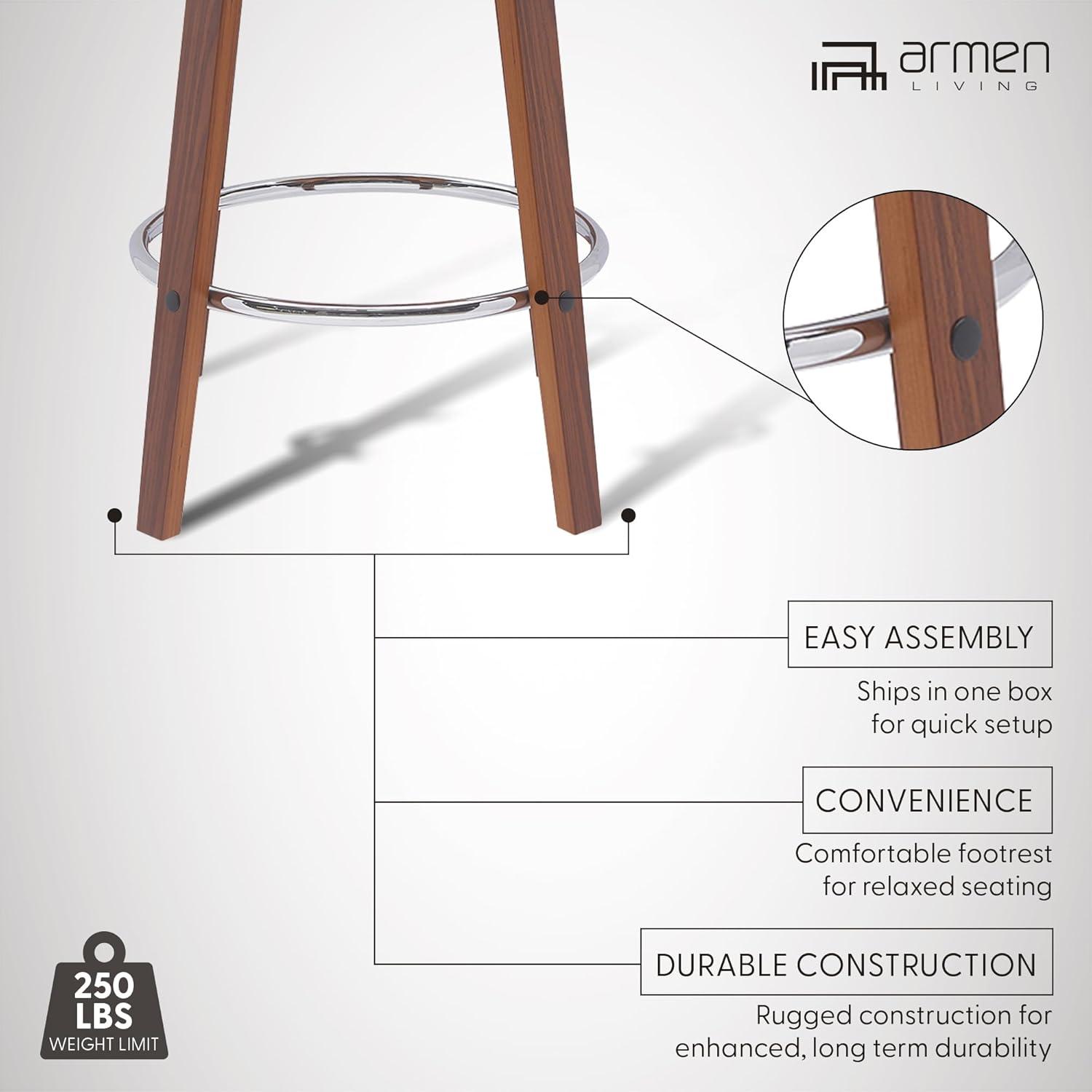 image:imageArmen Living Pico 30 Seat Height Mid Century Modern Swivel Walnut Wood Bar Stool for Kitchen Island Counter in Brown Faux Leather with ChromeCream Faux Leather
