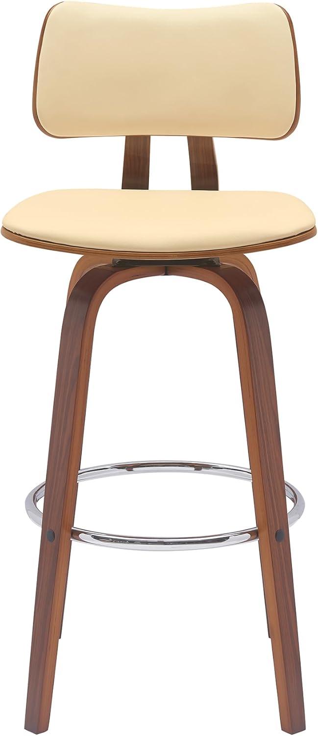image:imageArmen Living Pico 30 Seat Height Mid Century Modern Swivel Walnut Wood Bar Stool for Kitchen Island Counter in Brown Faux Leather with ChromeCream Faux Leather