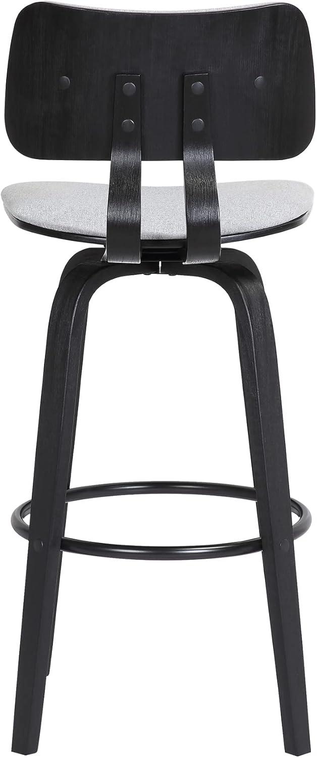 image:imageArmen Living Pico 30 Seat Height Mid Century Modern Swivel Walnut Wood Bar Stool for Kitchen Island Counter in Brown Faux Leather with ChromeLight Gray Fabric