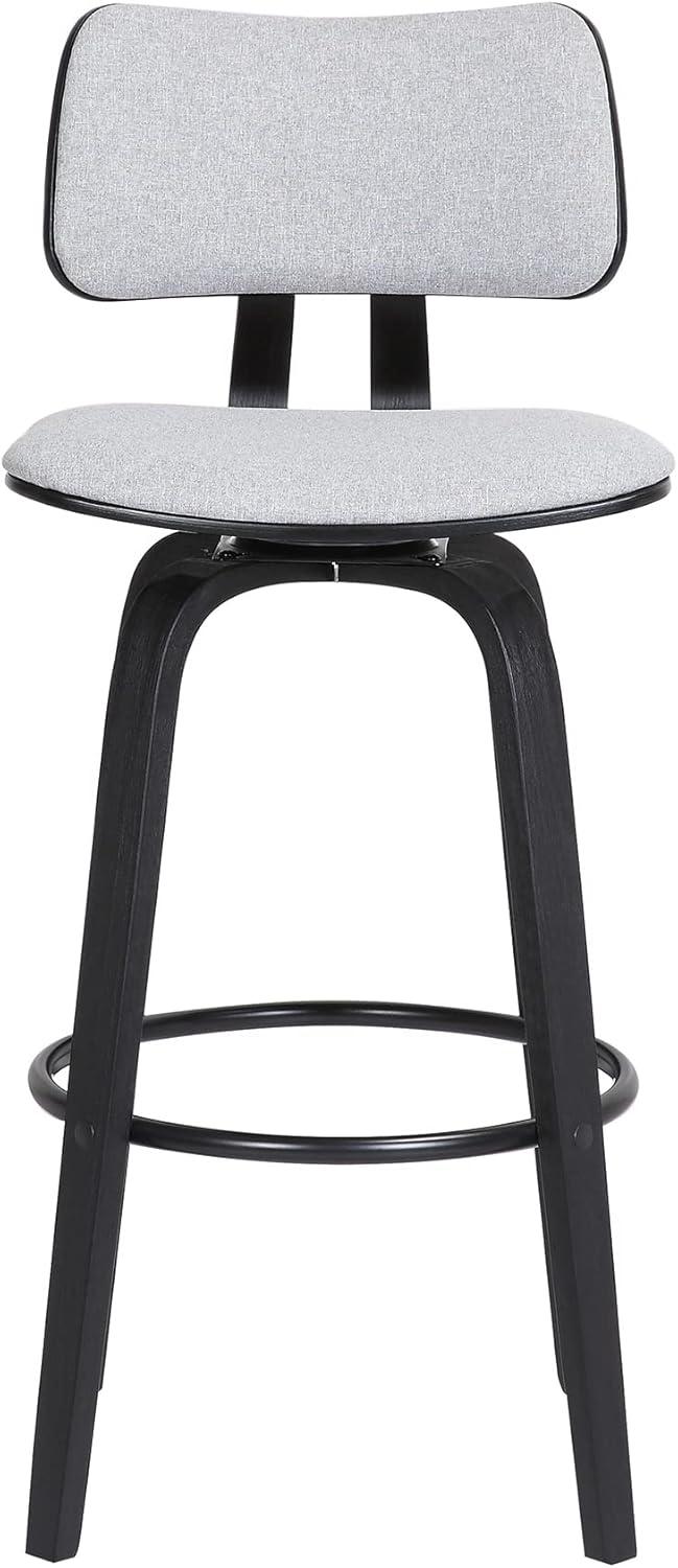 image:imageArmen Living Pico 30 Seat Height Mid Century Modern Swivel Walnut Wood Bar Stool for Kitchen Island Counter in Brown Faux Leather with ChromeLight Gray Fabric