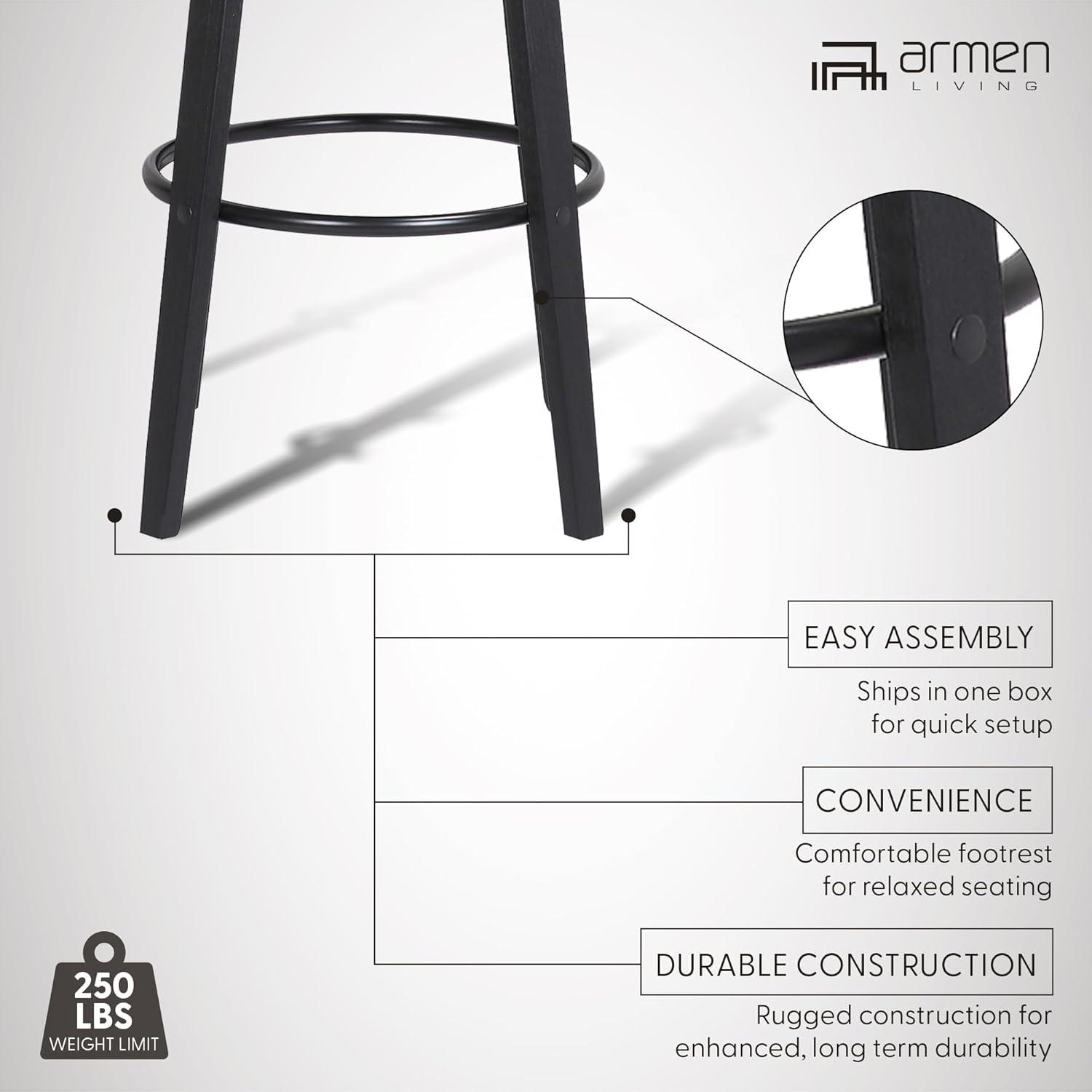 image:imageArmen Living Pico 30 Seat Height Mid Century Modern Swivel Walnut Wood Bar Stool for Kitchen Island Counter in Brown Faux Leather with ChromeLight Gray Fabric