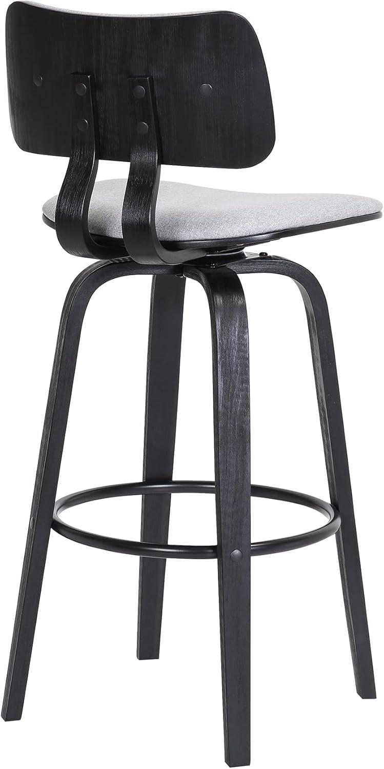 image:imageArmen Living Pico 30 Seat Height Mid Century Modern Swivel Walnut Wood Bar Stool for Kitchen Island Counter in Brown Faux Leather with ChromeLight Gray Fabric