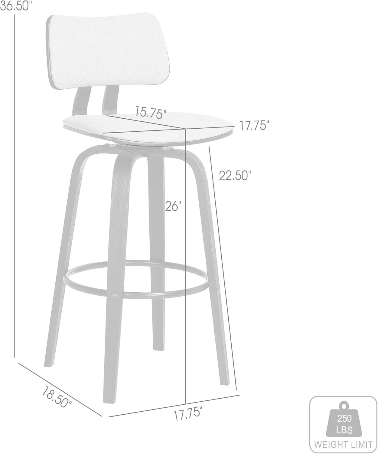 image:imageArmen Living Pico 30 Seat Height Mid Century Modern Swivel Walnut Wood Bar Stool for Kitchen Island Counter in Brown Faux Leather with ChromeLight Gray Fabric
