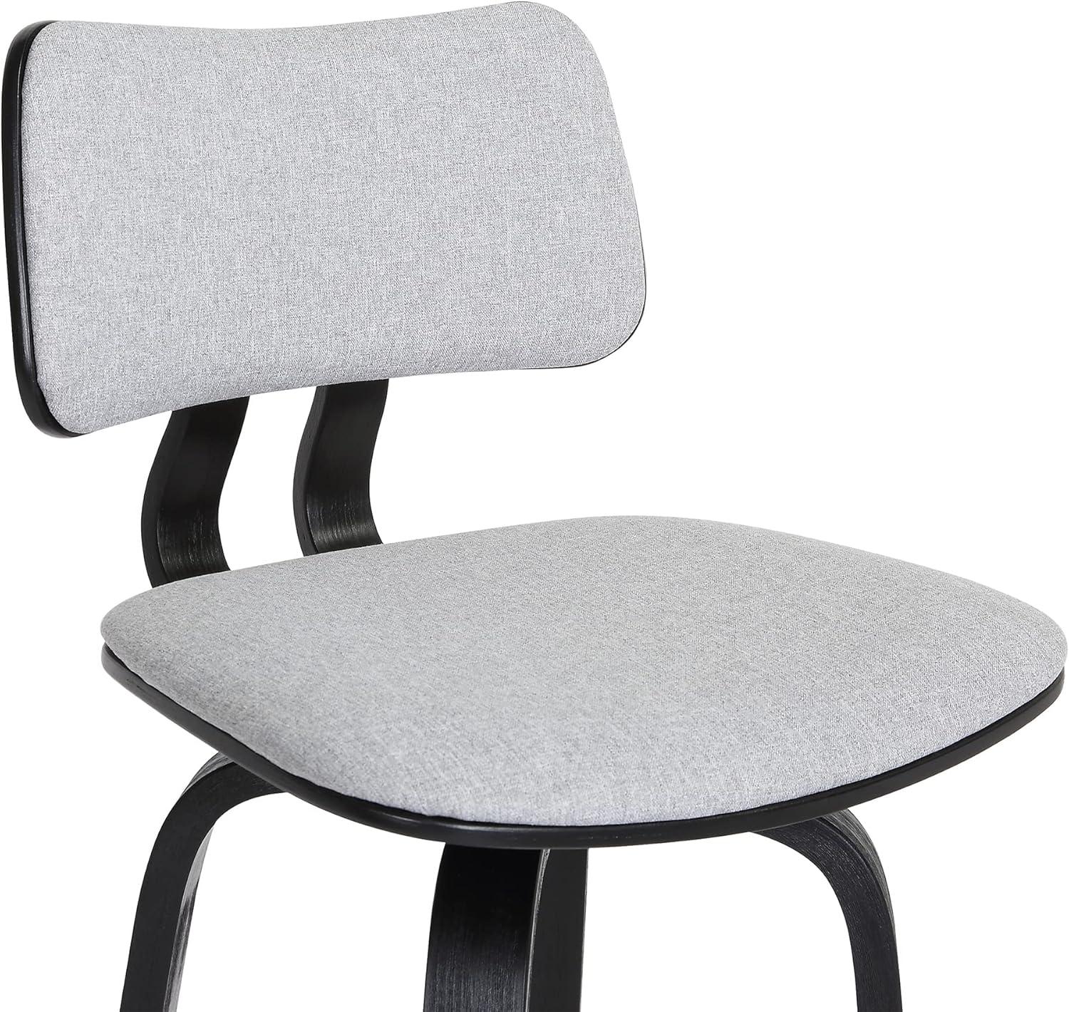 image:imageArmen Living Pico 30 Seat Height Mid Century Modern Swivel Walnut Wood Bar Stool for Kitchen Island Counter in Brown Faux Leather with ChromeLight Gray Fabric
