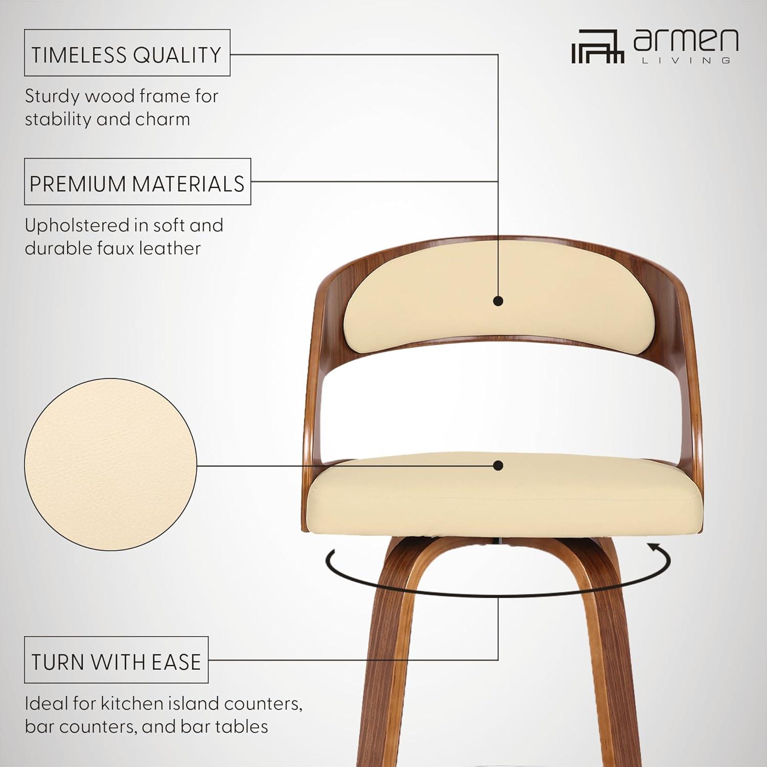 image:imageArmen Living Shelly 26 Counter Height Swivel Cream Faux Leather and Walnut Wood Bar Stool Set of 3