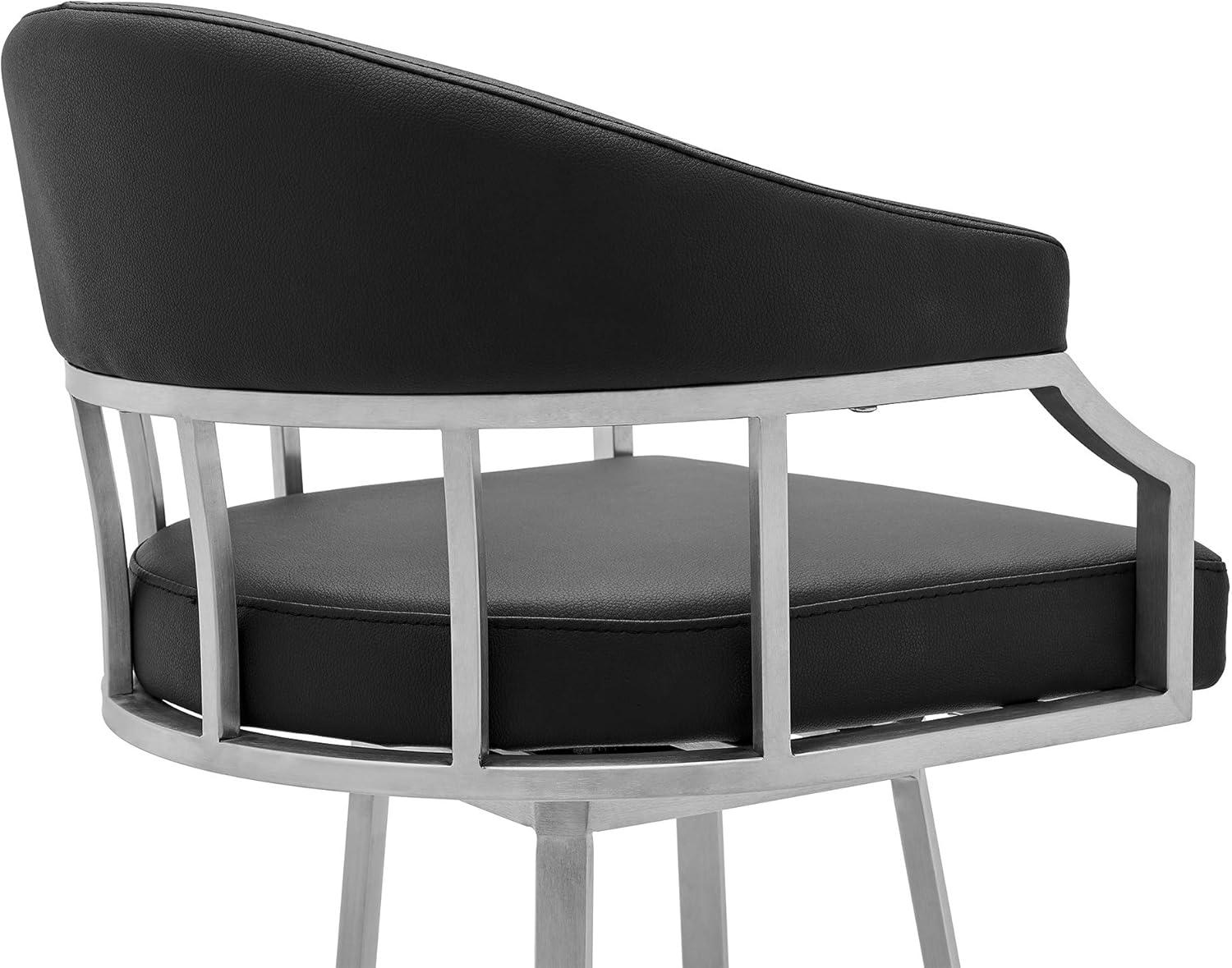 image:imageArmen Living Valerie Modern 26 Seat Height Black Faux Leather and Brushed Stainless Steel Metal Swivel Bar Stool for Kitchen Island Counter