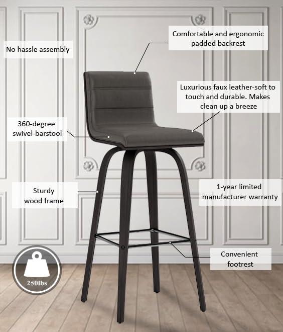 image:imageVienna 30 Swivel Bar Stool in Black Wood Finish with Gray Faux Leather Set of 2