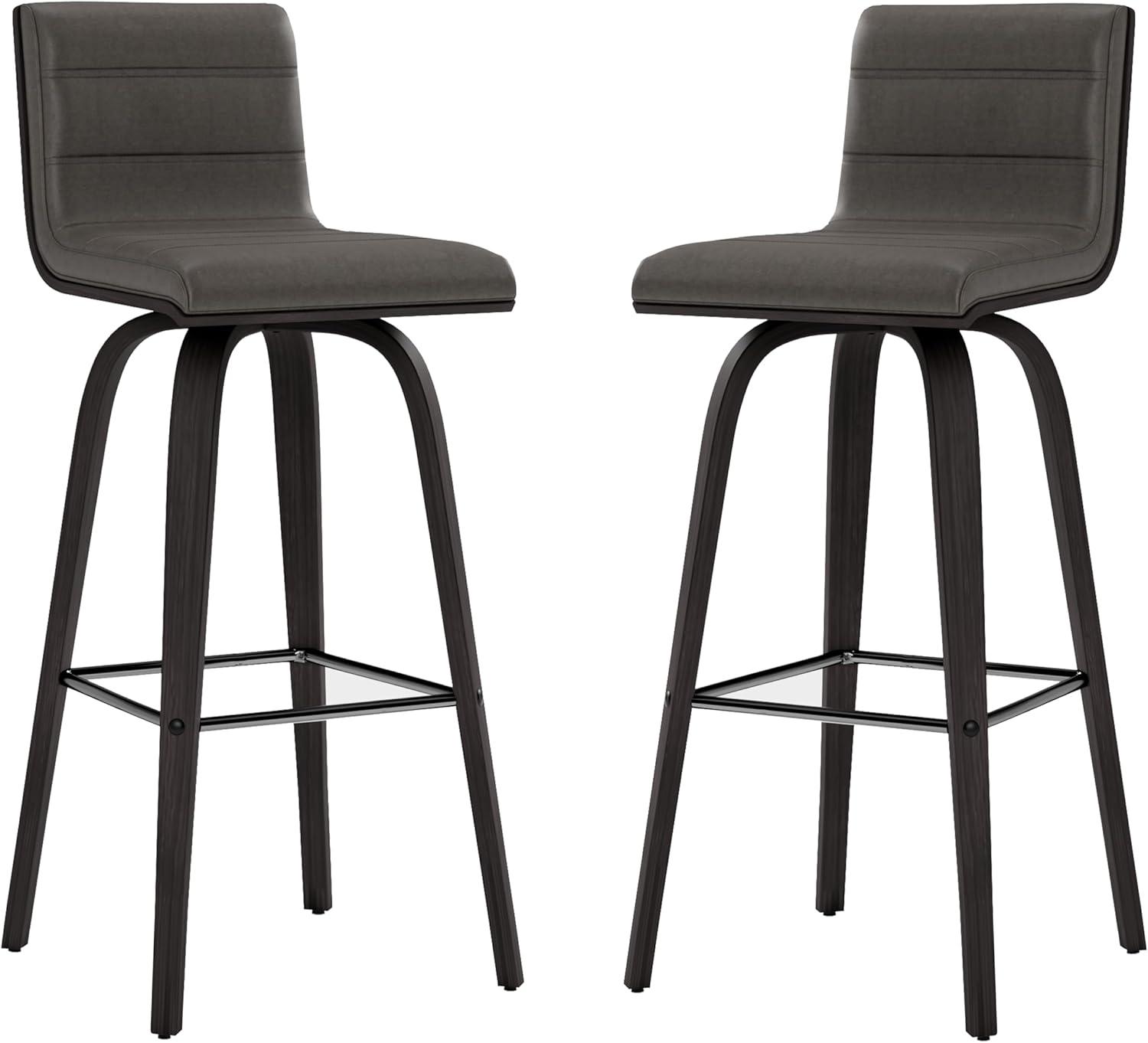 image:imageVienna 30 Swivel Bar Stool in Black Wood Finish with Gray Faux Leather Set of 2