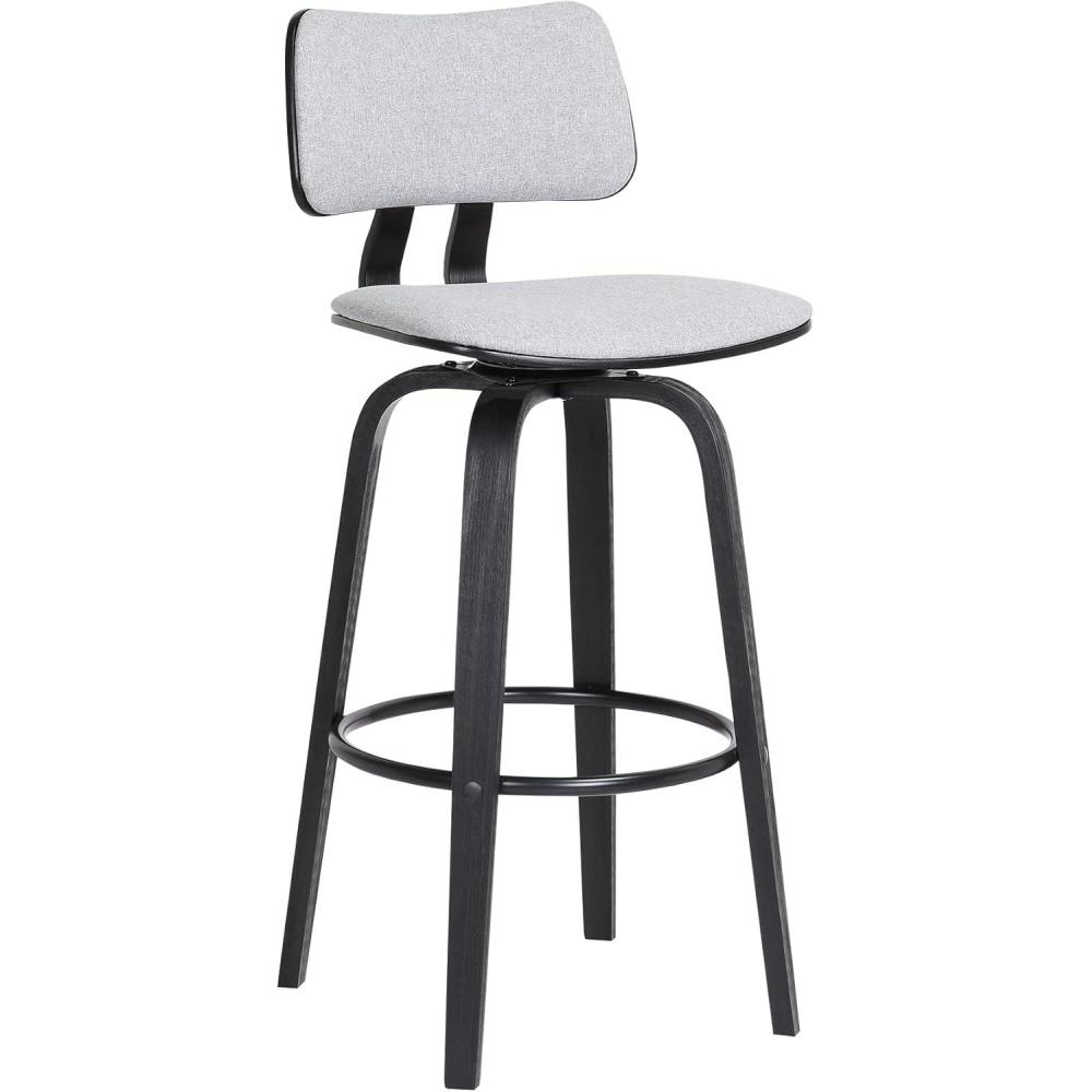 image:imageArmen Living Pico 30 Seat Height Mid Century Modern Swivel Walnut Wood Bar Stool for Kitchen Island Counter in Brown Faux Leather with ChromeLight Gray Fabric
