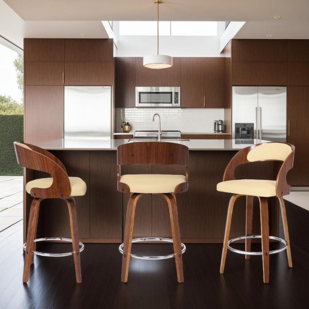 image:imageArmen Living Shelly 26 Counter Height Swivel Cream Faux Leather and Walnut Wood Bar Stool Set of 3