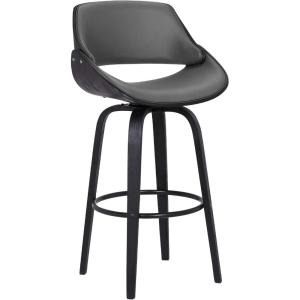 Armen Living Jayden Mid Century Modern Swivel Bar Stool for Kitchen Island Counter in Gray Faux Leather and Walnut Wood, 30″ Seat Height(Gray and Black Wood)