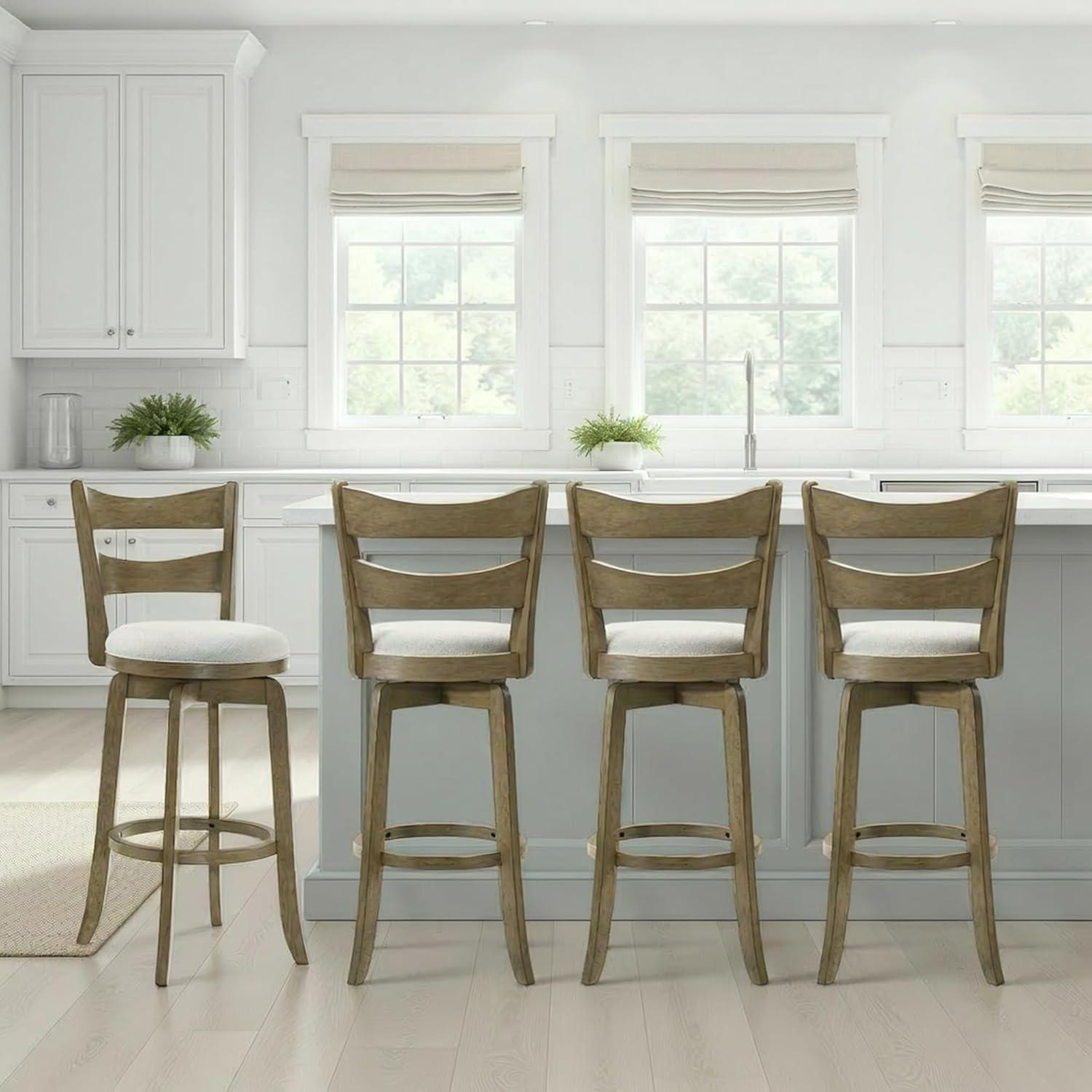image:imageArmen Living Blair 26 in Putty Brown Counter Height Rubberwood Swivel Barstool with Cream Fabric SeatCream