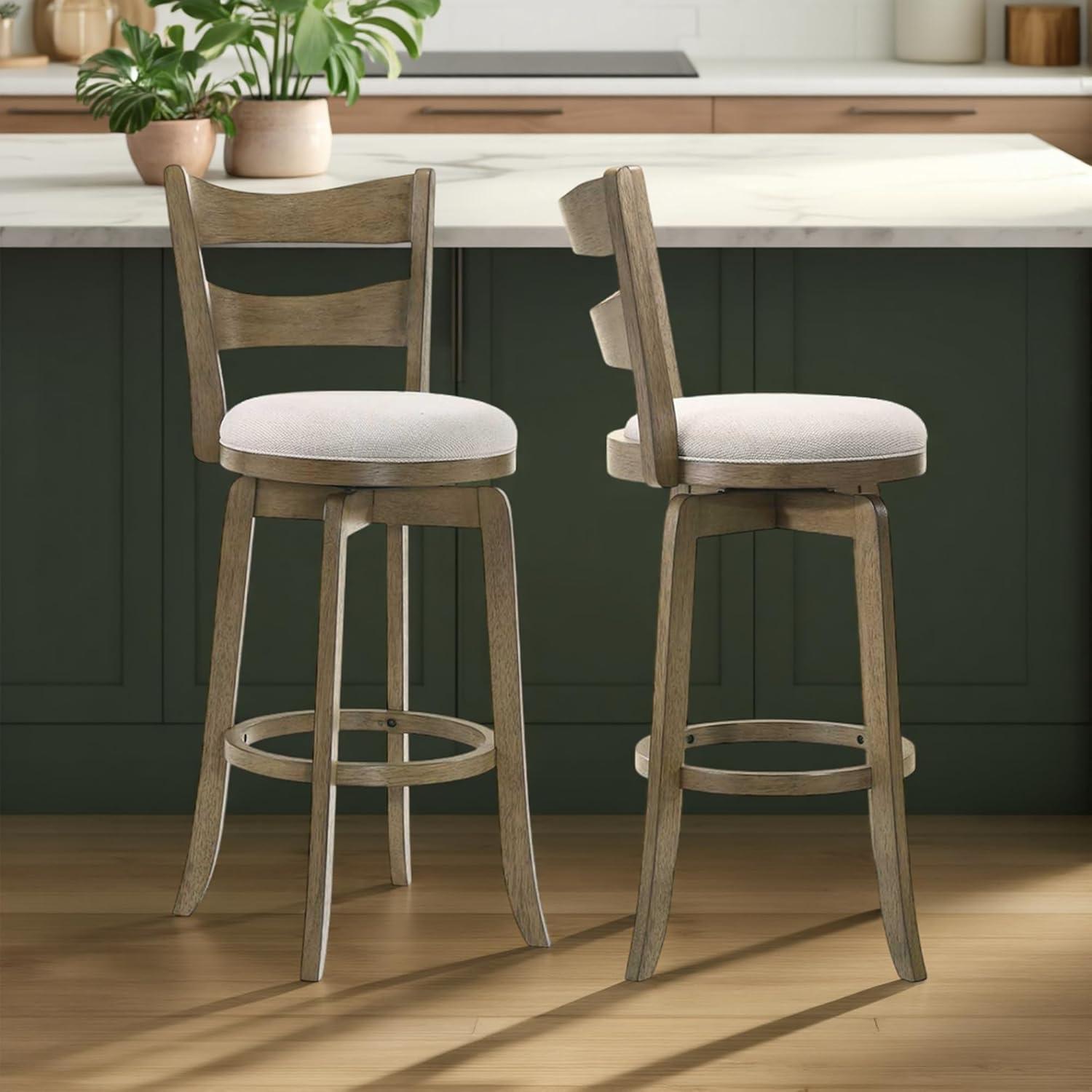 image:imageArmen Living Blair 26 in Putty Brown Counter Height Rubberwood Swivel Barstool with Cream Fabric SeatCream