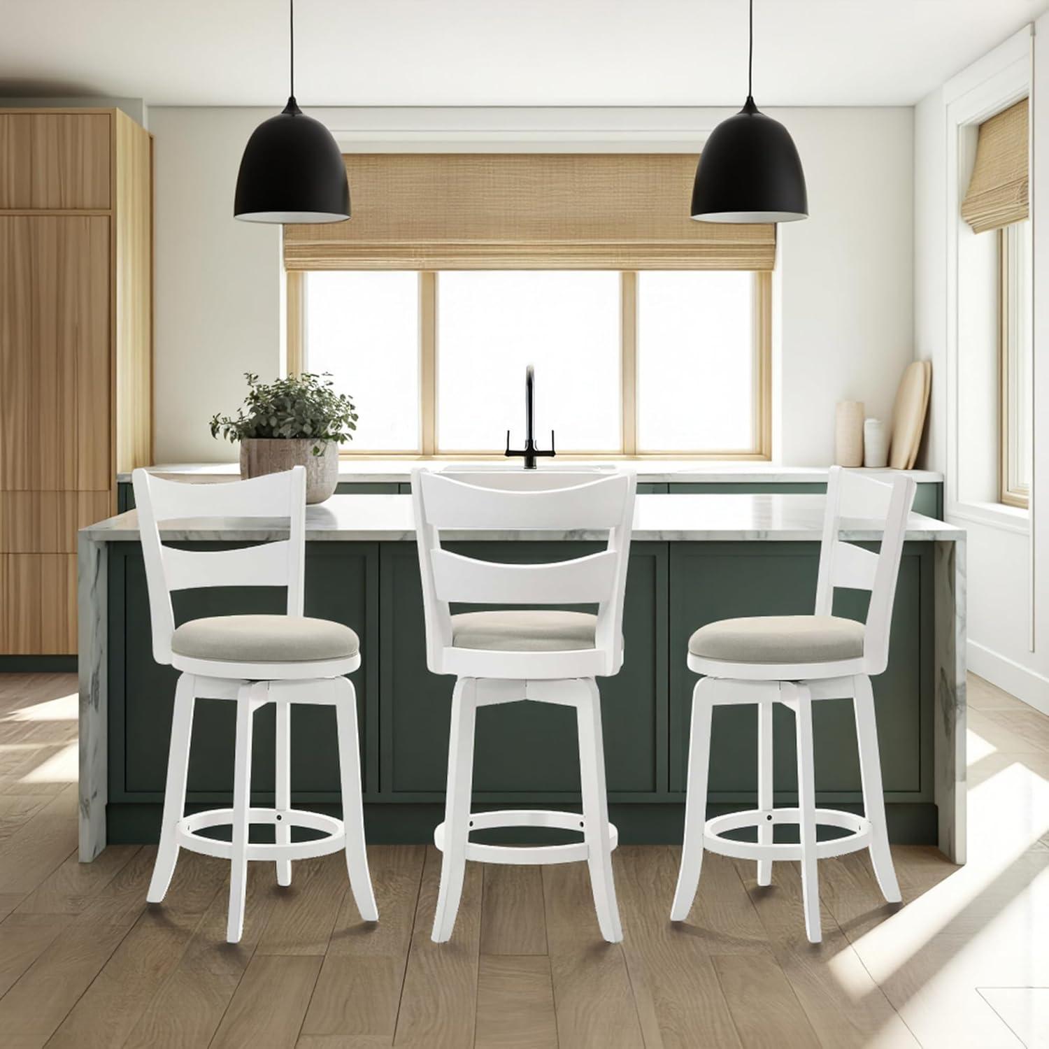image:imageArmen Living Blair 26 in Putty Brown Counter Height Rubberwood Swivel Barstool with Cream Fabric SeatFog
