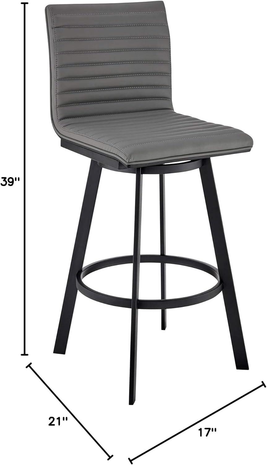 image:imageArmen Living Jermaine 26 Gray Faux Leather and Matte Black Finish Swivel Bar Stool with Black Wood BackGreyBlack