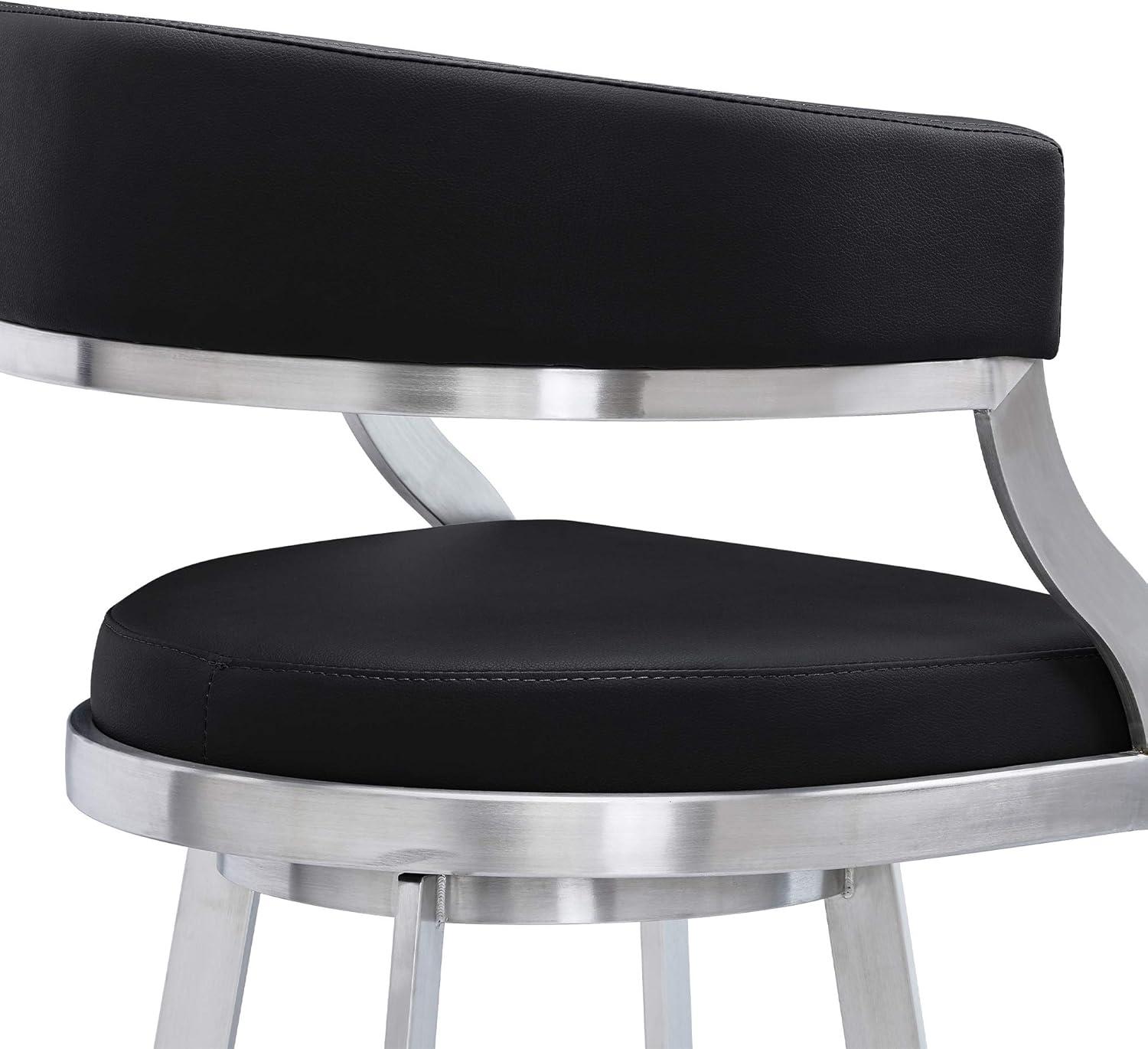 image:imageArmen Living Lorin Modern 26 Seat Height Gray Faux Leather and Brushed Stainless Steel Metal Swivel Bar Stool for Kitchen Island CounterSaturn
